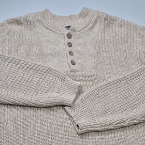 Eddie Bauer Chunky Knit Henley Sweater XL Natural Brown Fisherman Old Money
